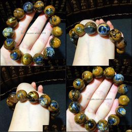 Beaded Strands Genuine Natural Yellow Fire Pietersite Charm Round Beads Powerf Reiki Bracelet Women Men 16Mm Certificate Drop Delive Ot7J4