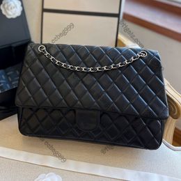 Vintage Jumbo Flap Quilted Airport Bags Black Genuine Leather Lager Capacity Designer Handbags Purse Silver Metal Hardware Multi Pochette Wallets Sacoche 35cm