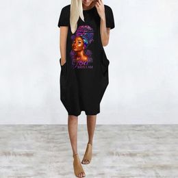 Casual Dresses Oversized T Shirt Women Short Sleeve Baggy Midi Dress Fashion Printed Pockets Party 2023 Summer ClothingCasual