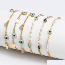 Charm Bracelets Fashion Jewelry Evil Eye Pendant Bracelet Faux Pearl Beaded Blue Eyes Adjustale Drop Delivery Dhcix