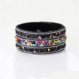 Charm Bracelets Fashion Jewellery Pu Leather Bracelet Sequins Colorf Beads Faux Drop Delivery Dhvw7