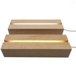 Lamp Holders 2 Pcs LED Display Base Wooden USB Desktop DIY Acrylic Panel Decoration (Warm Light)