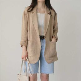 Women's Jackets 2023 Spring And Autumn Short Linen Cotton Solid Colour Ramie Suit Collar One Button Thin Coat Long Sleeve Women