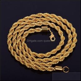 Chains Hip Hop Gold Necklaces For Men Jewellery Width 4 Mm 1630Inch 18K Plated Stainless Steel Statement Swag Twisted Necklace Drop De Dhzxi