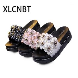 Slippers Summer Shoes Womens Flower Sandals Ladies With Heels Platform Slides Women Sandalia Lovely Slipper Black Cute