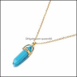 Pendant Necklaces Fashion Hexagonal Column Quartz Pendants Gold Chain Natural Stone Crystal Necklace For Women Jewellery 807 R2 Drop De Dhn1L