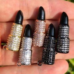 Charms 5Pcs Cubic Zirconia Paved Black Lipstick For Jewelry Making Woman Fashion Bracelet Necklace Handcraft AccessoriesCharms