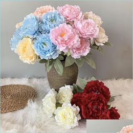 Decorative Flowers Wreaths 5 Branches Peony Red Pink Champagne Faux Silk For Table Centrepiece Wedding Party Home Decoration Drop Dh9Ib