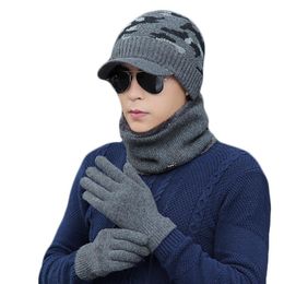 Hats Scarves Gloves Sets & 3pcs Set Knitted Plush Hat Scarf For Men Women Winter Fashion Outdoor Warm Casual Unisex Cap Gift