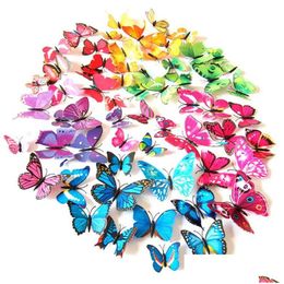 Party Decoration 12Pcs 3D Butterfly Wall Stickers Decals 4Sizes Removable Mural For Home/Bedroom/Bathroom/Living Room/Offices Decor Dhbzt