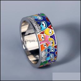 Band Rings For Women White Cz Handmade Enamel Lovely Cat Unique Trendy Ring Party Fashion Jewellery Drop Delivery Dh2Md