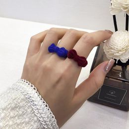 Wedding Rings 2023 Trendy Vintage Blue And Red Velvet Bowknot Open For Women Fashion Fairy Girl Joint Jewellery Gifts Anillo