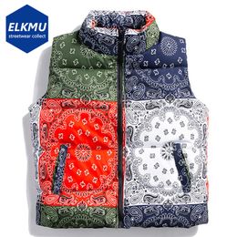 Men s Vests Winter Padded Vest Paisley Bandana Pattern Thick Warm Fashion Streetwear Hip Hop Puffer Jackets Parkas Coats Men 230112