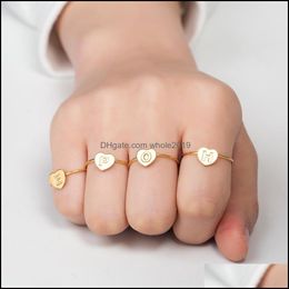 Band Rings Open Gold Heart Love 26 Letters Ring Stainless Steel Knuckle For Women Men Lover Friend Couple Jewellery Drop Delivery Dhjn4