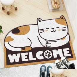 Carpets Cute Animal Cartoon Cat Nonslip Absorption Bathmat Tra Soft Carpet Indoor Bedroom Doormat Small Shape Area Rug For Living Ro Dhivr