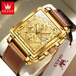 Wristwatches OLEVS Top Brand Mens Watches Luxury Square Quartz Wrist Watch Original Waterproof Luminous Chronograph Watch for Men Relogio 230113