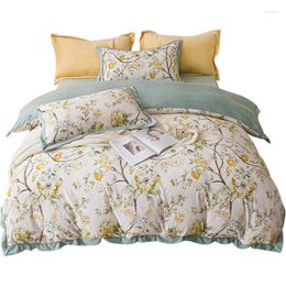 Bedding Sets Printed Milk Fiber Four-Piece Thickened Autumn And Winter Flower Coral Velvet Pastoral Style Anti-Static
