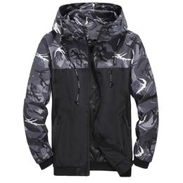 Men's Jackets Print Patchwork Hooded Drawstring Long Sleeve Zipper Pocket Coat Outdoor Casual Loose Waterproof Winter Jacket Men