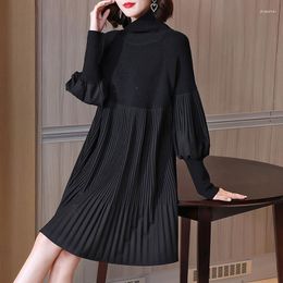 Casual Dresses Mom Autumn Knitted Long Sleeve Dress Small Fashion High Neck Loose Slim Large Women's