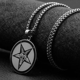 Pendant Necklaces Fashion Titanium Steel Necklace Pentagram Round Card Sweater Chain