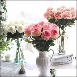 Decorative Flowers Wreaths Nedding Supplies Real Touch Material Artificial Rose Bouquet Home Party Decoration Simation Roses Craft Otsfb