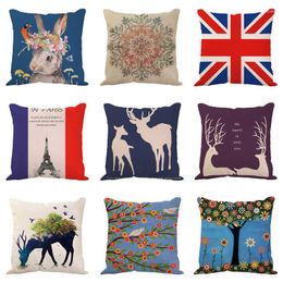 Pillow 2023 Cartoon Christmas Elk Office Chair Lumbar Support Po Throw Red Tree Printed Linen Cases