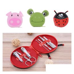 Nail Manicure Set 7Pcs/Set Cute Animals Art Clipper Eyebrow Scissor Cliper Ear Spoon Doubleheaded Dead Skin Nipper Kit Drop Delivery Dh7Wn