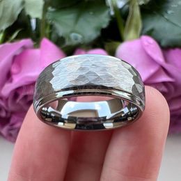 Wedding Rings 8mm 6mm Tungsten Carbide Ring Stepped Edges Domed Multifaceted Hammered For Men Wemen Brushed Finish In Stock Comfort Fit