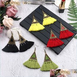 Dangle Chandelier Vintage Ethnic Triangle Tassel Statement Earrings For Women Bohemian Long Fringed Drop Earring Environmental Jew Dhshf