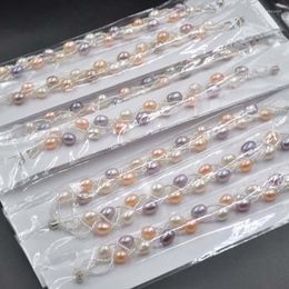 Bangle Lots 10X Genuine Pearls 3lines Multicolor Fresh Water Pearl Bracelets Magnetic Clasp