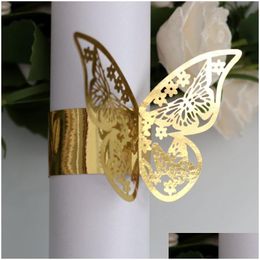 Napkin Rings 50Pcs Butterfly Ring Laser Cut Paper Holder Towel El Birthday Wedding Christmas Party Table Decoration Drop Delivery Ho Dh8Vc