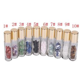 Packing Bottles 10Ml Natural Stones Ssential Oil Gemstone Roller Ball Clear Glass Healing Crystal Chips 10 Colors Drop Delivery Offi Dhwtw