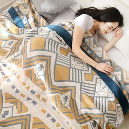 Blankets Cotton Gauze Sofa Cover Blanket All Season Throw Geometric Soft Dust Towel For Office Car Bedspread