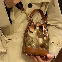 Shoulder Bags Female 2023 Designer Autumn and Winter New Mini Snowflake Drawstring Bucket Wide Strap One Crossbody Old Flower Handbag