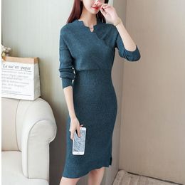 Casual Dresses Women Knitted Sweater Dress 2023 Autumn Winter Bodycon Stretchy V Neck Full Sleeve Sexy Club Party Robe Femme Vestidos