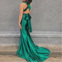 Casual Dresses Cross Halter Strapless Green Sexy Floor Length Backless Shiny Satin Dress Party Bodycon Elegant Mermaid