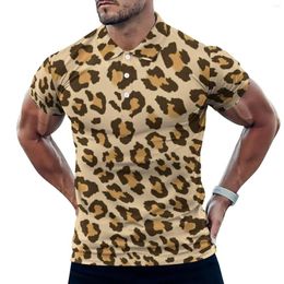 Men's Polos Gold Leopard Casual Polo Shirt Animal Print T-Shirts Short-Sleeve Graphic Day Y2K Oversized Tops Gift Idea