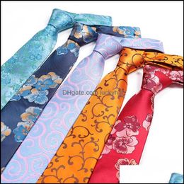 Neck Ties Flower Mticolor Mens Polyester Jacquard Wedding Necktie Party Gift Daily Accessories Drop Delivery Fashion Otyeq