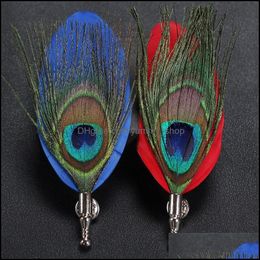 Pins Brooches Men Suit Peacock Feather Pin Originality Manual Necktie Pins Personality Classic Jewellery Cor Drop Delivery Otwhn