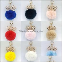 Key Rings Cute Pompom For Girls Women Fluffy Pompoms With Keychains Animal Deer Keyfobs Fashion Bag Pendant Jewelry Drop Delivery Ot0Wk