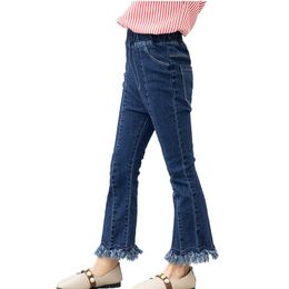 Jeans Kids Girls Retro Spring Autumn Bell-Bottoms Denim Tassel Pants Teenage Flare Trousers Children Bottoms Fashion Streetwear