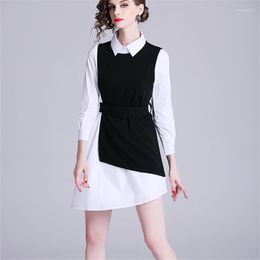 Casual Dresses Dress Female Spring 2023 Fashion Irregular Shirt Long Sleeve Medium Vest Two-Piece Tide H1082