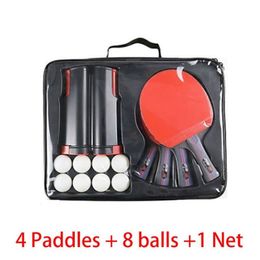 Table Tennis Raquets Professional Doublesided rubber Racket Set with 4 ping pong paddles 1 net 8 balls pingpong bat 230113
