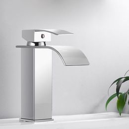 Bathroom Sink Faucets Electroplated Silver Waterfall Plating Basin Faucet Single Lever Hole And Cold Washing Tap