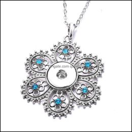 Pendant Necklaces Snap Button Jewelry Blue White Zircon Flower Fit 18Mm Snaps Buttons Necklace For Women Noosa D082 Drop Delivery Pen Dhors