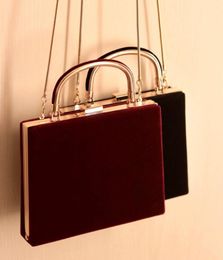 Evening Bags Women Handbags Metal Frame Unique Design Female Velvet Shoulder High Quality Ladies Messenger Bag Black RedEvening