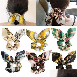 Hair Rubber Bands Chiffon Bowknot Silk Scrunchies Women Pearl Ponytail Holder Rope Accessories Drop Delivery Jewelry Hairjewelry Dh6Kf