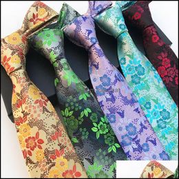 Neck Ties Classic Fashion Men Skinny Tie Colorf Floral Polyester 8Cm Width Necktie Party Gift Accessory Drop Delivery Accessories Otowt