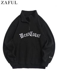 Men's Hoodies Sweatshirts Hoodie for Men Polar Fleece Letter Embroidered Turtleneck Streetwear Pullover Zipper Warm Unisex Sweats 230113