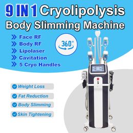 New 9 IN 1 360° Cryoskin Machine Weight Reduce Fat Loss Fat Freeze Lipolaser Cavitation RF Skin Tightening Double Chin Removal Device Salon Home Use